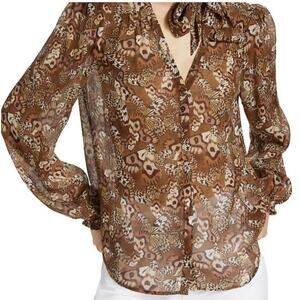 NWT Paige Revolve Womens Butterfly Silk Tie-neck Blouse M Sheer Boho Cottagecore